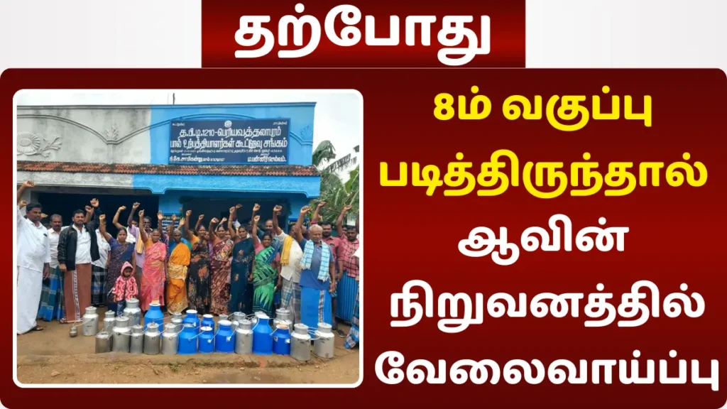 8ம் வகுப்பு படித்திருந்தால் ஆவின் நிறுவனத்தில் வேலைவாய்ப்பு 8ம் வகுப்பு படித்திருந்தால் ஆவின் நிறுவனத்தில் வேலைவாய்ப்பு