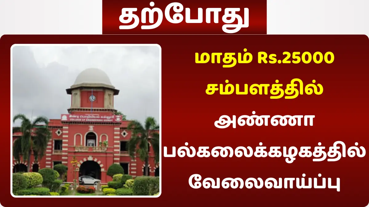மாதம் Rs.25000 சம்பளத்தில் அண்ணா பல்கலைக்கழகத்தில் வேலைவாய்ப்பு! தேர்வு கிடையாது